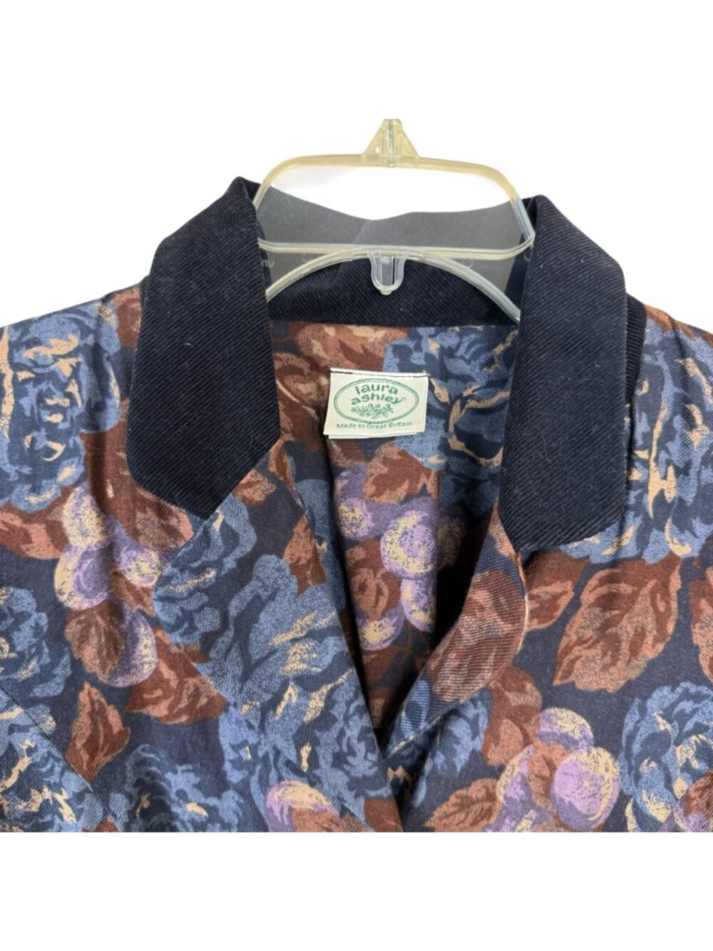 Laura Ashley Vintage Floral Dress Size 8 Corduroy Collar Wool Cotton Blend Modes - Picture 2 of 13